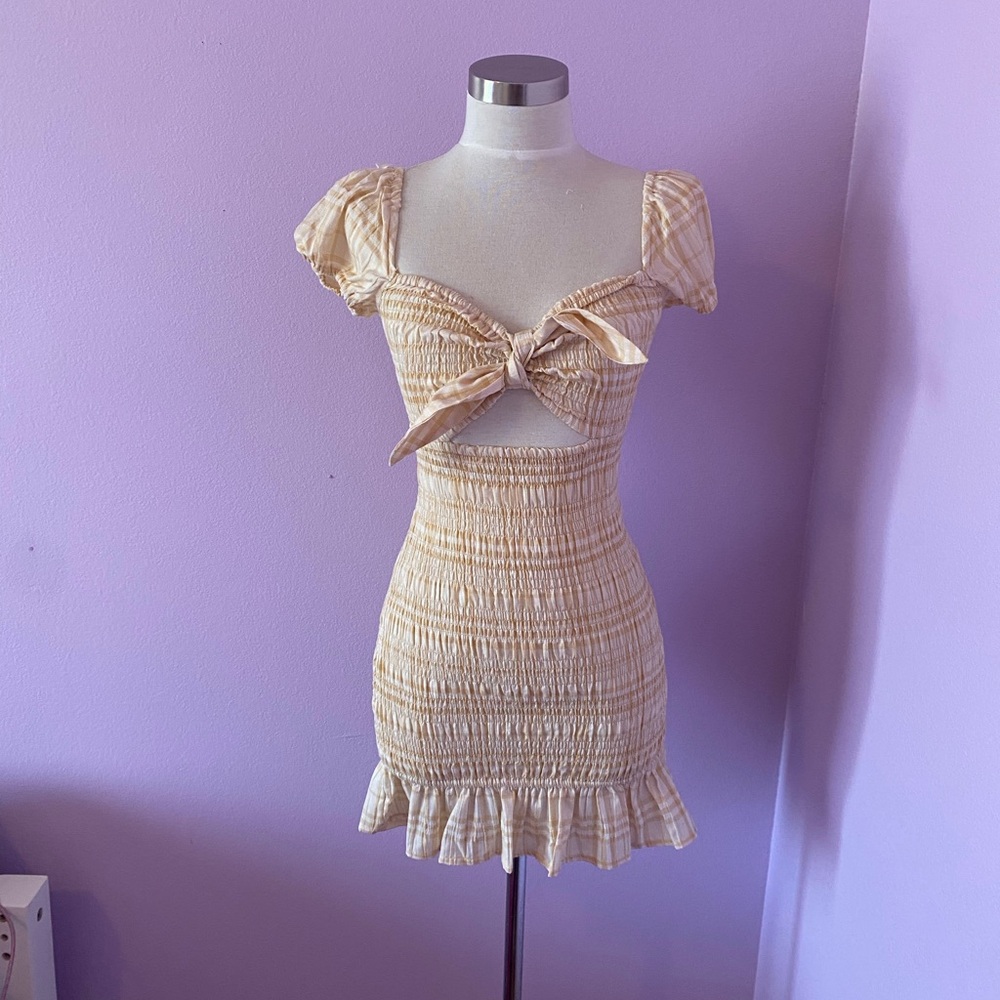 Chic Cream Plaid Dress